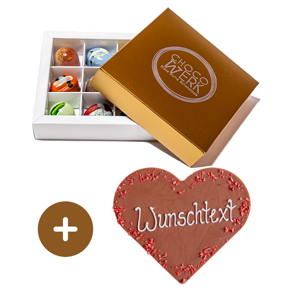 Set-Angebot 9er Pralinenbox + 1 personalisiertes Schokoherz