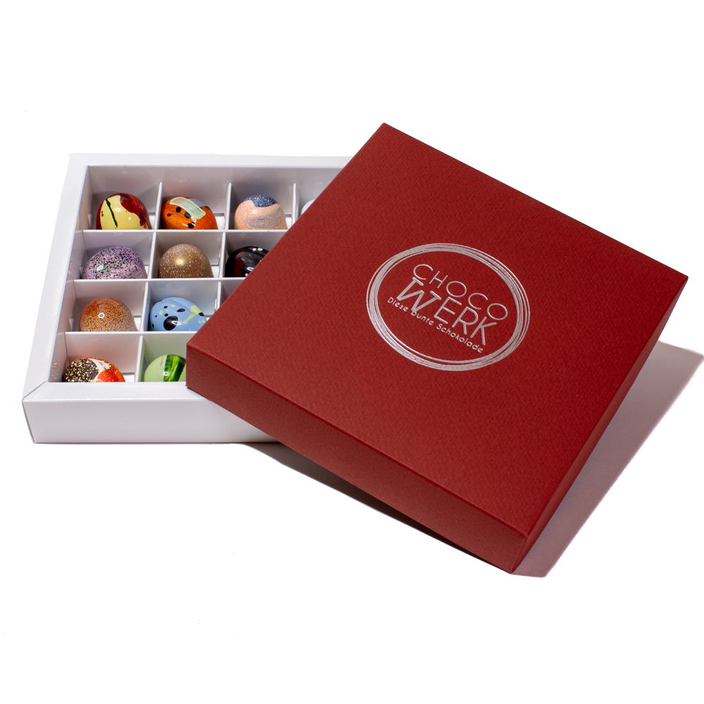 16er Pralinenschachtel Alkoholpralinen rot offen